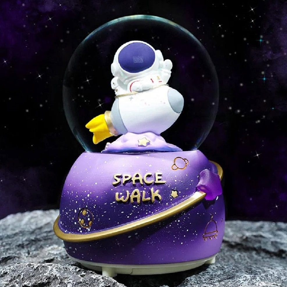 roket-kar-küresi-mor Astronot Büyük Boy Kar Küresi Işıklı, Müzikli, Püskürtmeli, 16 cm - Görsel 1