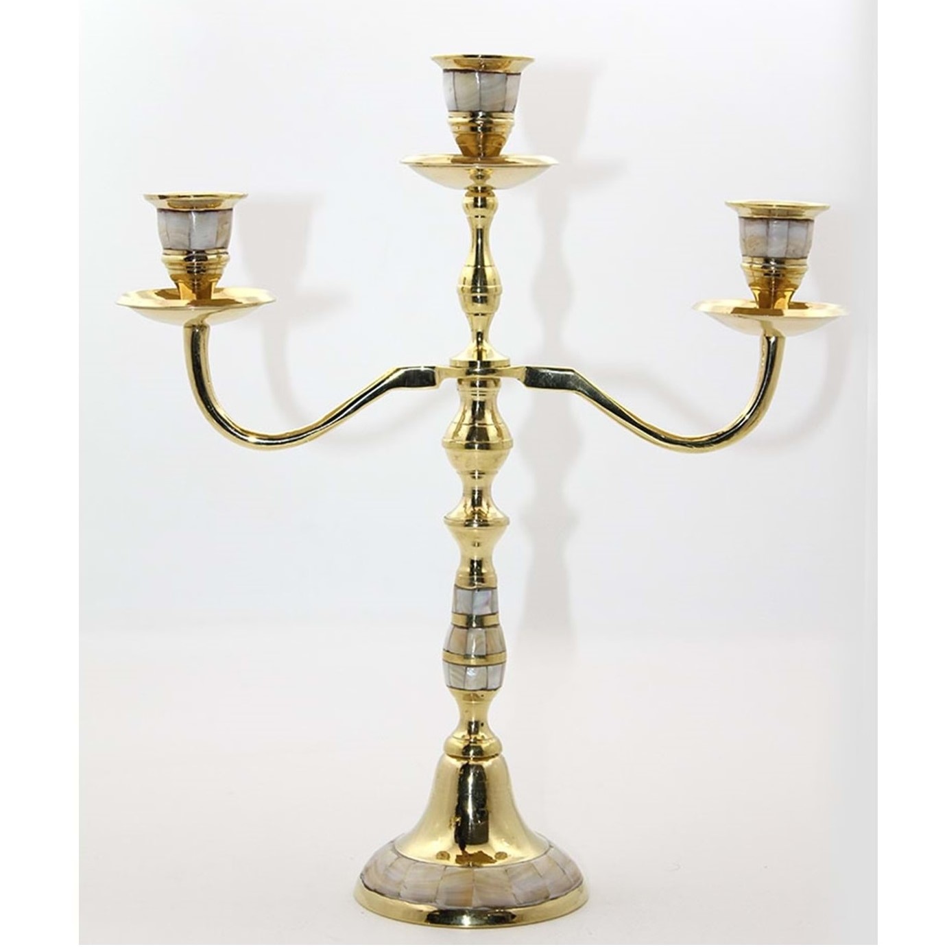 üçlü-pirinç-şamdan-sedef- 3 Kollu Samdan Sedefli, Pirinç, 32X27 - Görsel 1