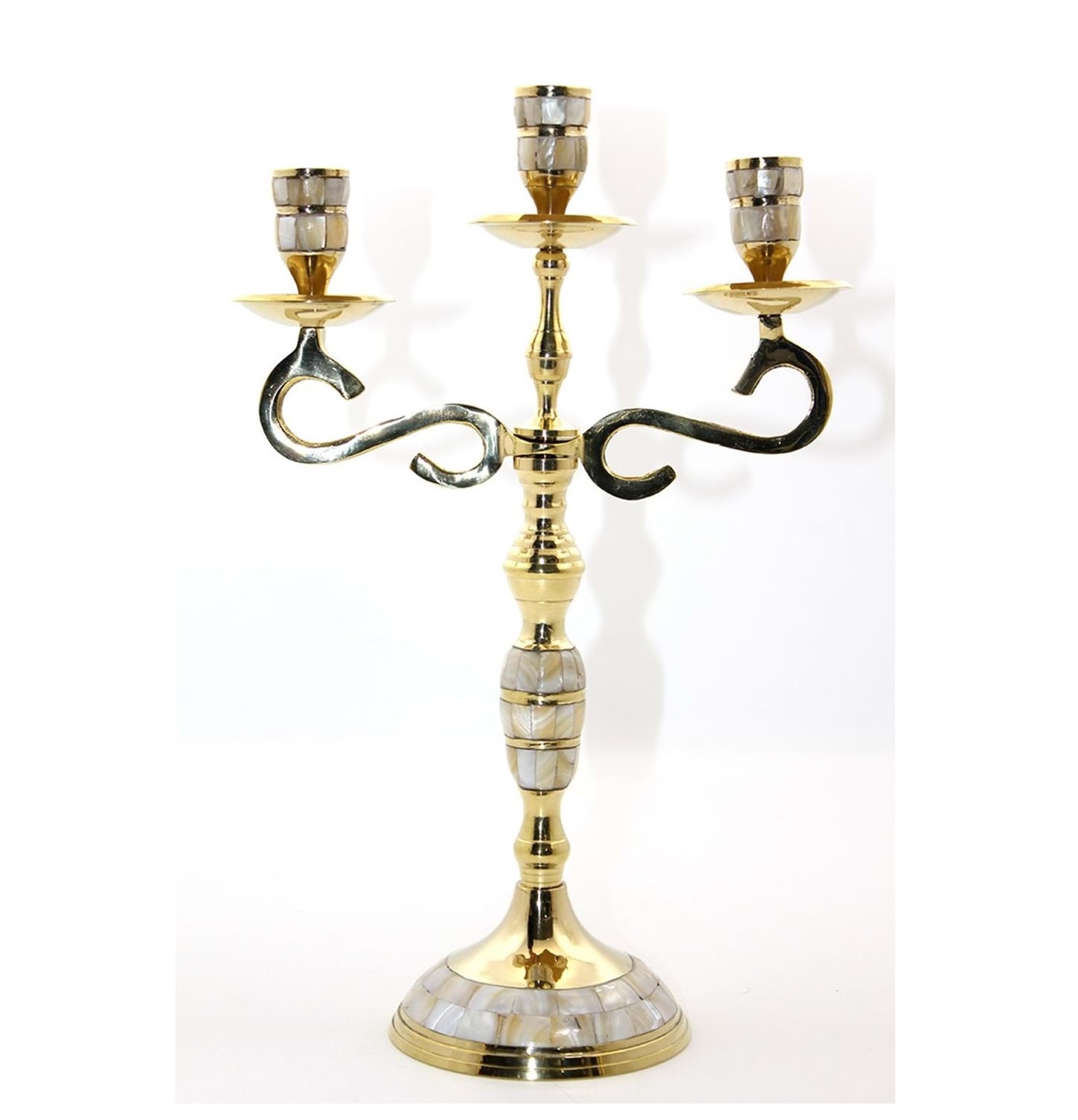 üçlü-pirinç-şamdan-sedef 3 Kollu Samdan Sedefli, Pirinç, 35X23 - Görsel 1