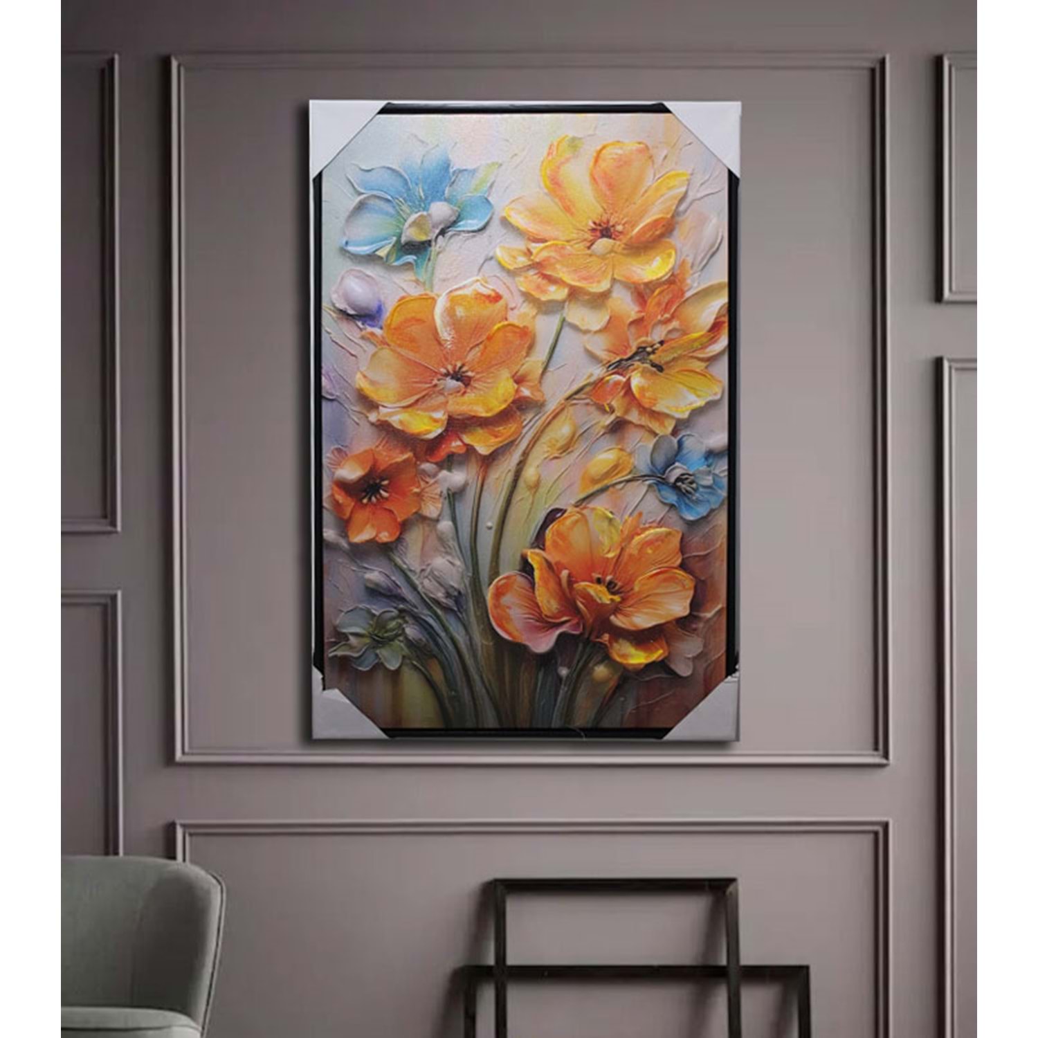 bahar-yağlı-tablo- Renkli Çiçekler Kanvas Yagli Boya Tablo, Renkli, 90X30 - Görsel 1