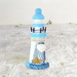 Ahşap Deniz Feneri Dekorlu Mini Masaüstü Dekoratif Obje Mavi