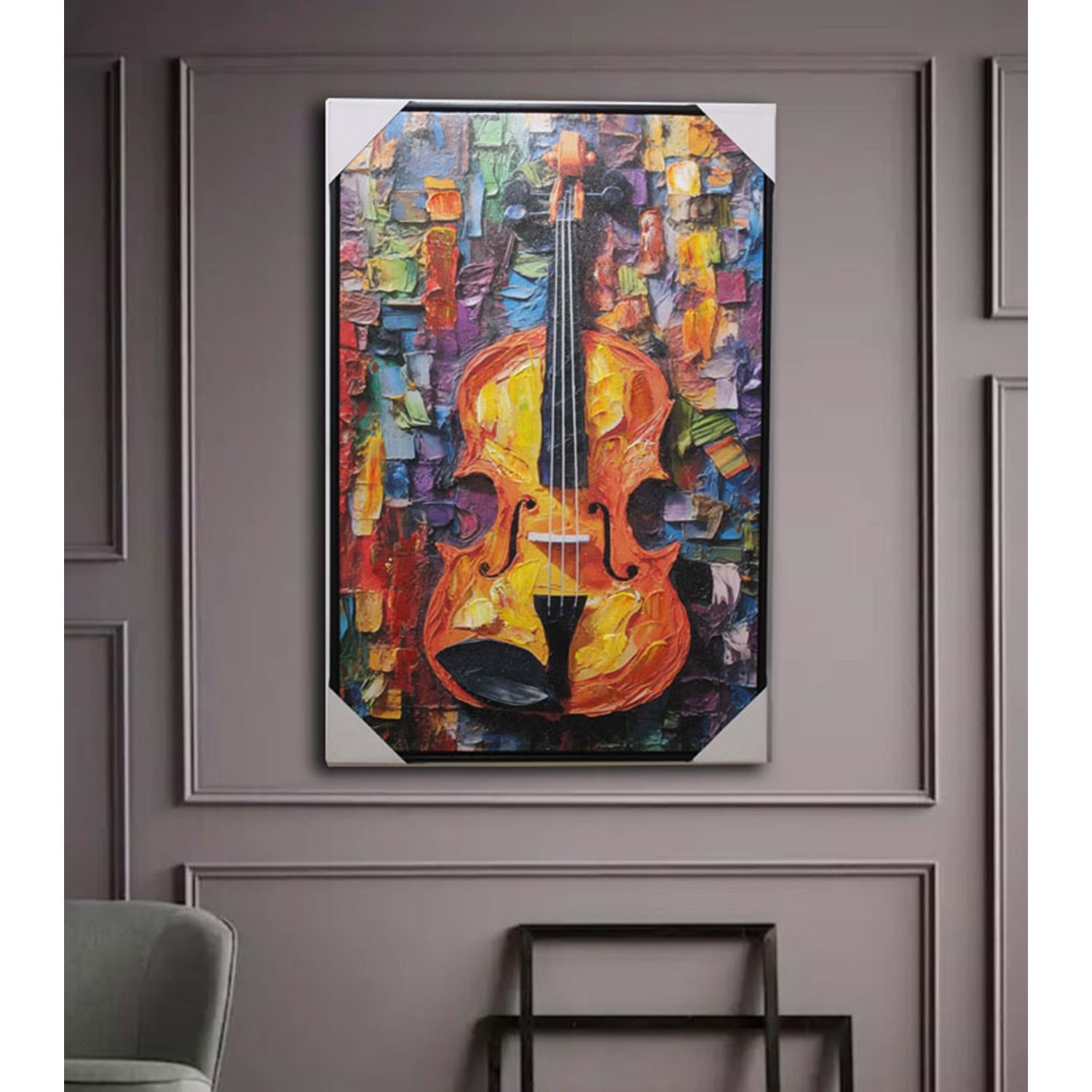 keman-yağlı-tablo Keman Kanvas Yagli Boya Tablo, Renkli, 90X30 - Görsel 1