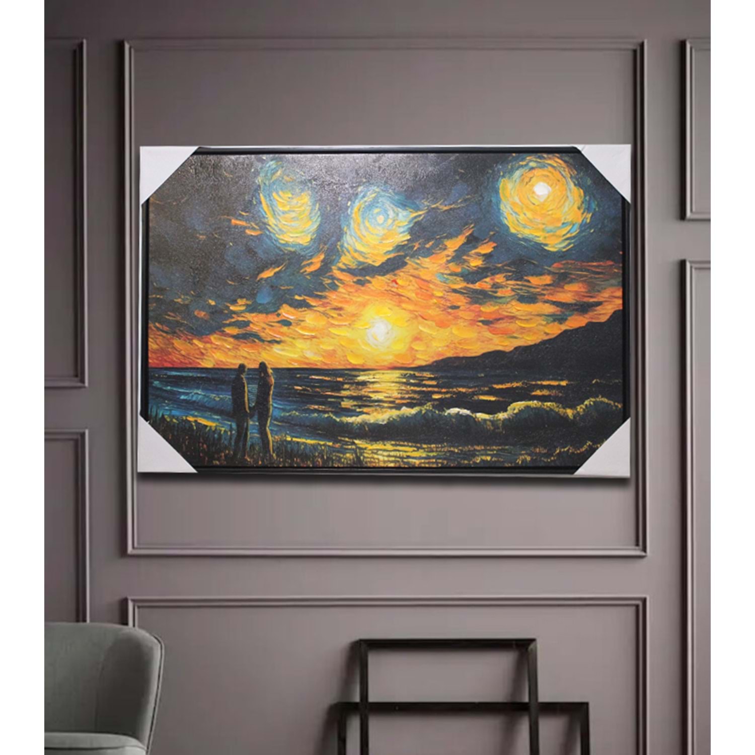 sahil-yağlı-tablo Sahil Kanvas Yagli Boya Tablo, Renkli, 90X30 - Görsel 1