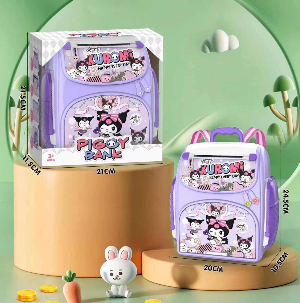 kuromi-çantalı-şifreli-elektronik-kumbara Çantalı Kuromi Şifreli ve Parmak Izli, Elektronik Kumbara, Sesli ve Işıklı, Mor, 25x20 - Görsel 1