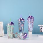 Ayıcık Işıklı ve Pipetli Bardak, 450 ml, Pullu ve Kapakli, 20x8