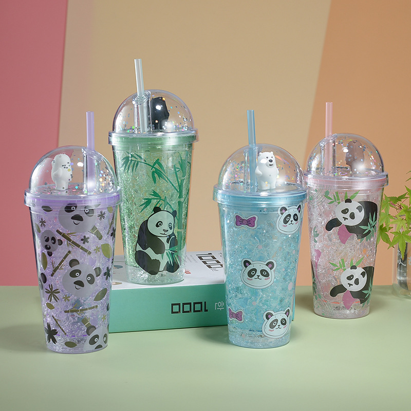 panda-buzlu-ışıklı-pipetli-bardak Pandacik Isikli ve Pipetli Bardak, 450 ml, Buzlu ve Kapakli, 20x8 - Görsel 1