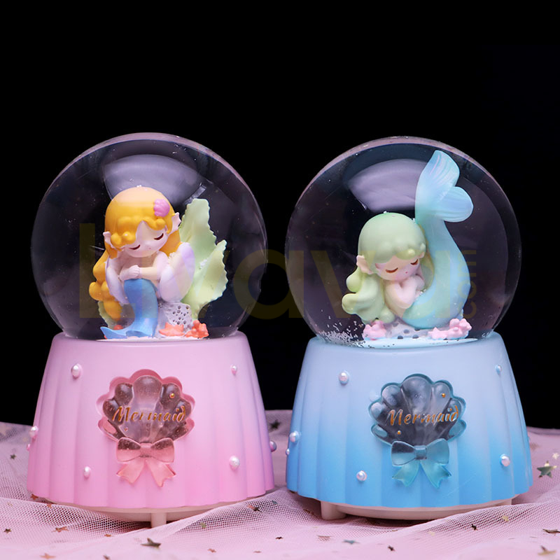 deniz-kızı-kar-küresi-mavi-büyük Deniz Kizi Büyük Boy Kar Küresi Işıklı, Müzikli, Püskürtmeli, Mavi, 16 cm - Görsel 1