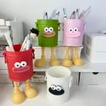 Sevimli Komik Masaüstü Organizer & Kalemlik Kendin Yap, Yapışkanlı, Kawaii Ofis ve Oda Dekoru, 15 cm