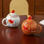 Ping Pong Taşarımlı Yuvarlak Seramik Kupa, Raket Figürlü Kapaklı, 14x9