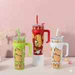 Capybara Pipetli ve Kulplu Termos Bardak Mug - 1,2 Litre Sızdırmaz Kapaklı