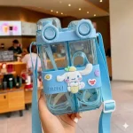 Cinnamoroll Çift Bölmeli Pipetli Matara - Askılı Sızdırmaz Çocuk Suluğu