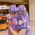 Kuromi Çift Bölmeli Pipetli Matara - Askılı Sızdırmaz Çocuk Suluğu