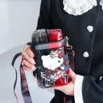 Hello Kitty Çift Bölmeli Pipetli Matara - Askılı Sızdırmaz Çocuk Suluğu