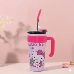 Hello Kitty Pipetli ve Kulplu Termos Bardak Mug - 1.2 Litre Sızdırmaz Kapaklı Matara