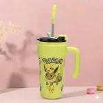 Pikachu Pipetli ve Kulplu Termos Bardak Mug - 1.2 Litre Sızdırmaz Kapaklı Matara