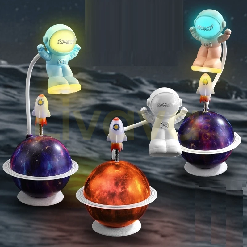 galaksi-masa-lambası Astronot ve Gezegen Temalı LED Gece Lambası – Roket Detaylı Çocuk Odası Masa Lambası - Görsel 1