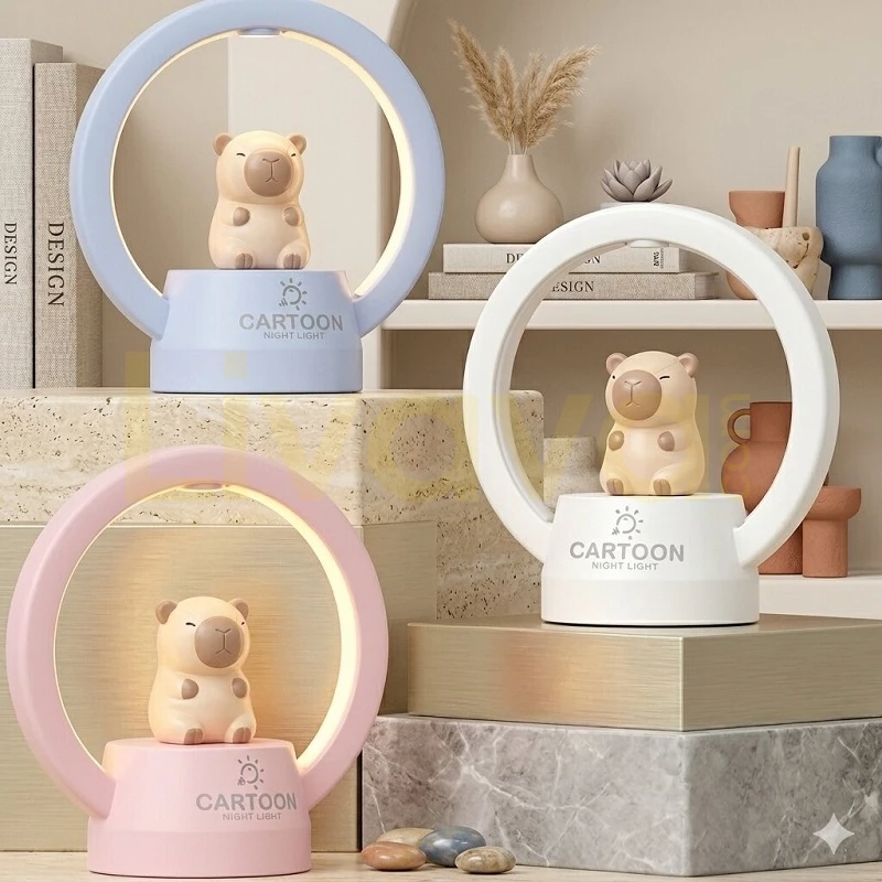 halkalı-capybara-lamba Halkalı Capybara Figürlü Gece Lambası - Şarj Edilebilir Modern Masa Lambası - Görsel 1