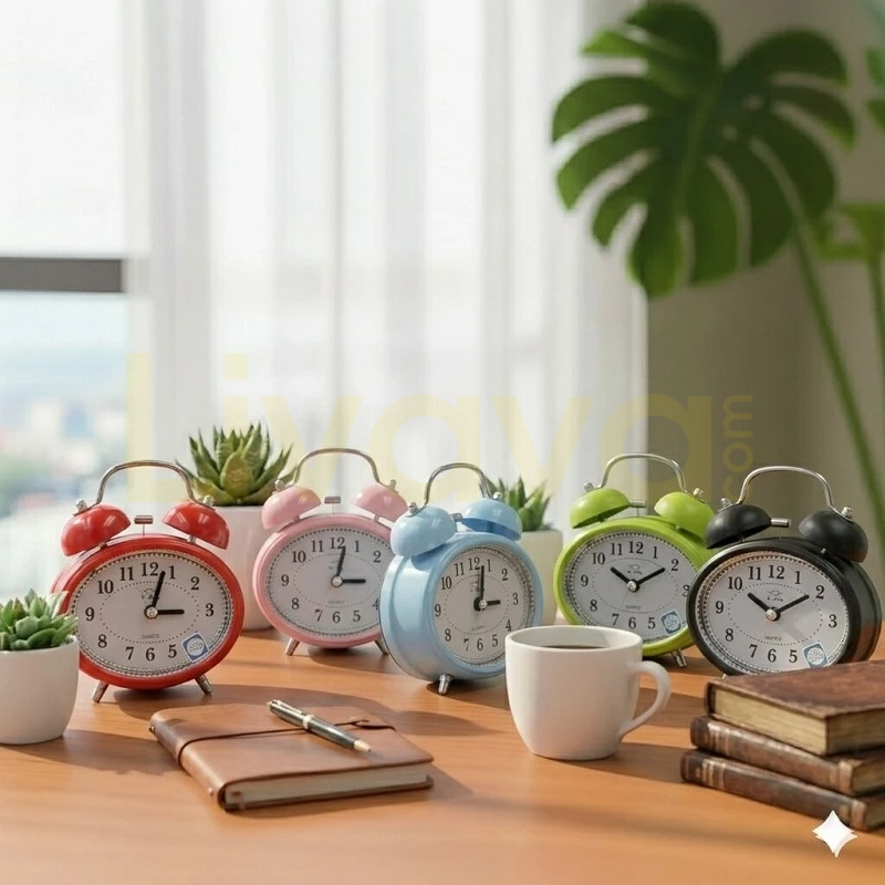 mini-oval-saat Mini Oval Retro Masa Saati - Alarmlı, Işıklı ve Sessiz Akar - Görsel 1