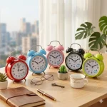 Mini Yuvarlak Retro Masa Saati - Alarmlı, Işıklı ve Sessiz Akar