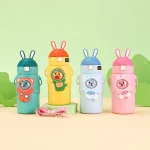 Sevimli Hayvan Figürlü Çocuk Matarası - 500 ml Sızdırmaz Pipetli Okul Termosu