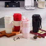 Paslanmaz Çelik Termos Bardak, 500ml Sızdırmaz Kapaklı Kahve Kupası, Askılı Taşınabilir Mug