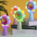 Işıklı Şarjlı El Vantilatörü 2 Kademeli Rüzgar Gülü Taşınabilir Mini Fan