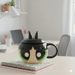 Powerpuff Girls Butterfly Tasarım Kapaklı Seramik Kupa Bardak Hediyelik